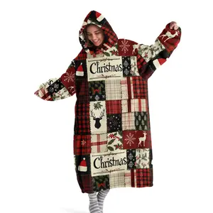 hoodie blanket，Wearable Blanket，Unisex Hooded Blanket Sweatshirt, Wearable Christmas Patchwork Adult Hoodie, Oversized Pocket Design, Comfortable Winter Robe，Christmas Gift,Valentine's Day gift