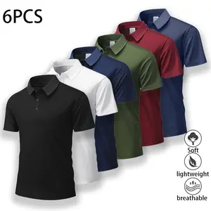 Pack of 6 men’s polo shirts — casual men’s polos, solid color button-front basic styles, versatile; men’s bowling/golf apparel suitable for everyday wear and summer business style. Beige Plain Wetsuit Tropical Top Menswear  Shortsleeve