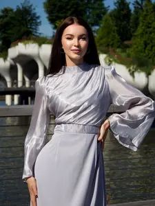 HUSN Luna Satin Long-Sleeve Abaya Dress | Elegant Modest Wear for Women | Formal and Casual Fashion