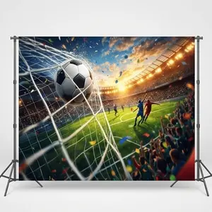 1 PC 2D Flat Banner Backdrop Soccer Goal Moment Stadium Crowd Confetti Sports Party Photography Background For Event Decor