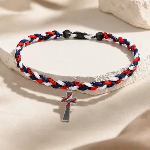 OIDEA Kids' Tornado Baseball Cross Emblem Necklace for Boys 8-12, 18.11in Braided Triple-Rope Soft Silicone Jewelry, Inspirational "I CAN DO ALL THINGS PHL4:13" Quote, White Casual Summer Gift, Cross Emblem Necklaces