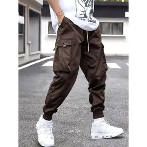 Men's Flap Pocket Drawstring Cargo Pants, Loose Drawstring Waist Jogger Trousers, Summer, Men Clothes