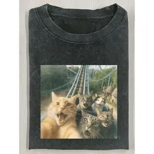 Retro Style Unisex Short Sleeve T Shirt Featuring Fun Roller Coaster Pattern Distressed Texture Suitable All Season Streetwear Easy Care Perfect Gift