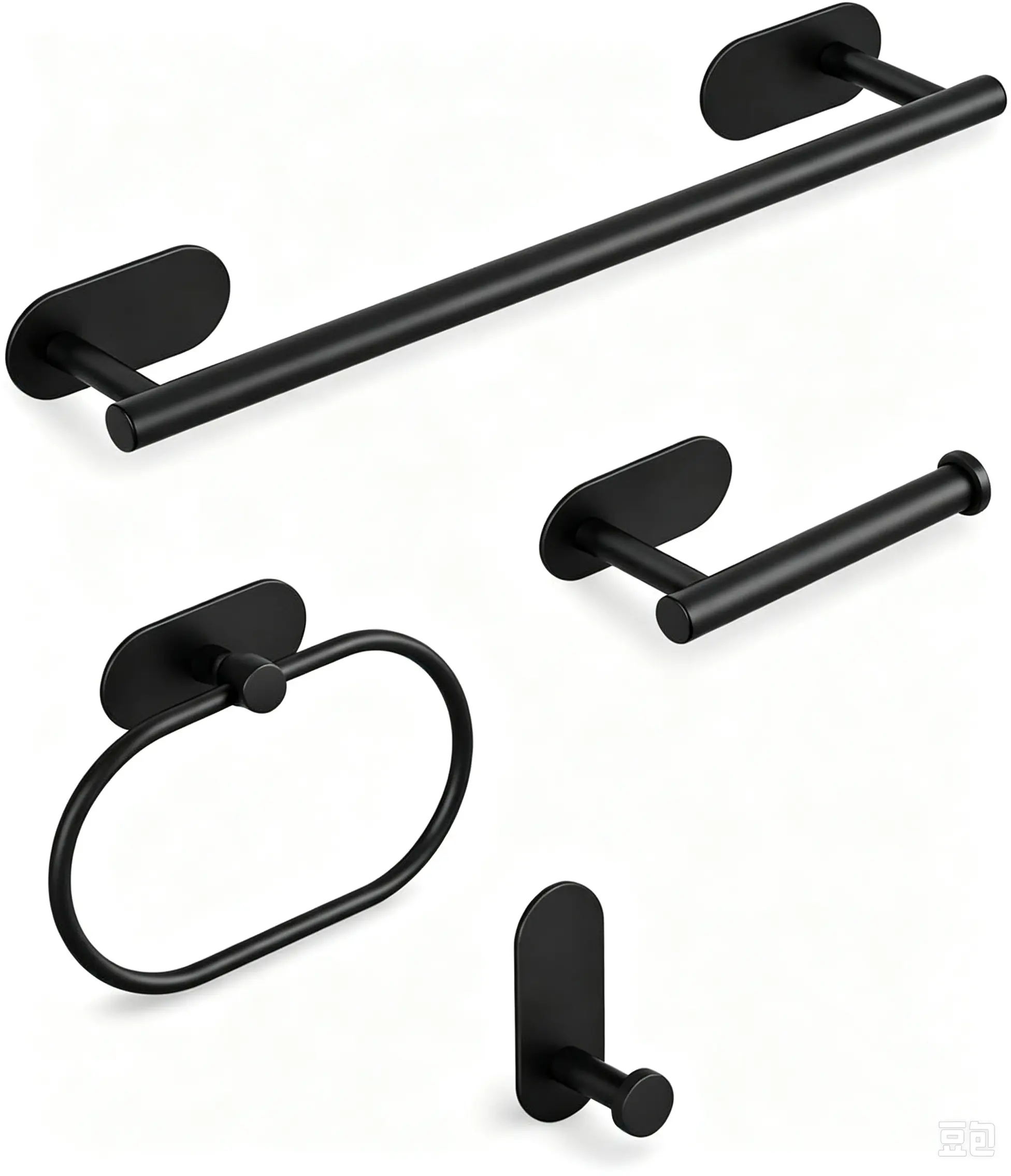 Modern Black Bathroom Accessory Set - Includes Towel Bar, Toilet Paper Holder, and Hooks for Contemporary Design