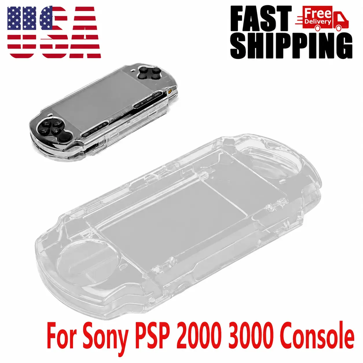 Transparent Hard Shell Case Cover Compatible with PSP 2000/3000, Replacement Protective PSP 2000 3000 Crystal Clear Housing Case