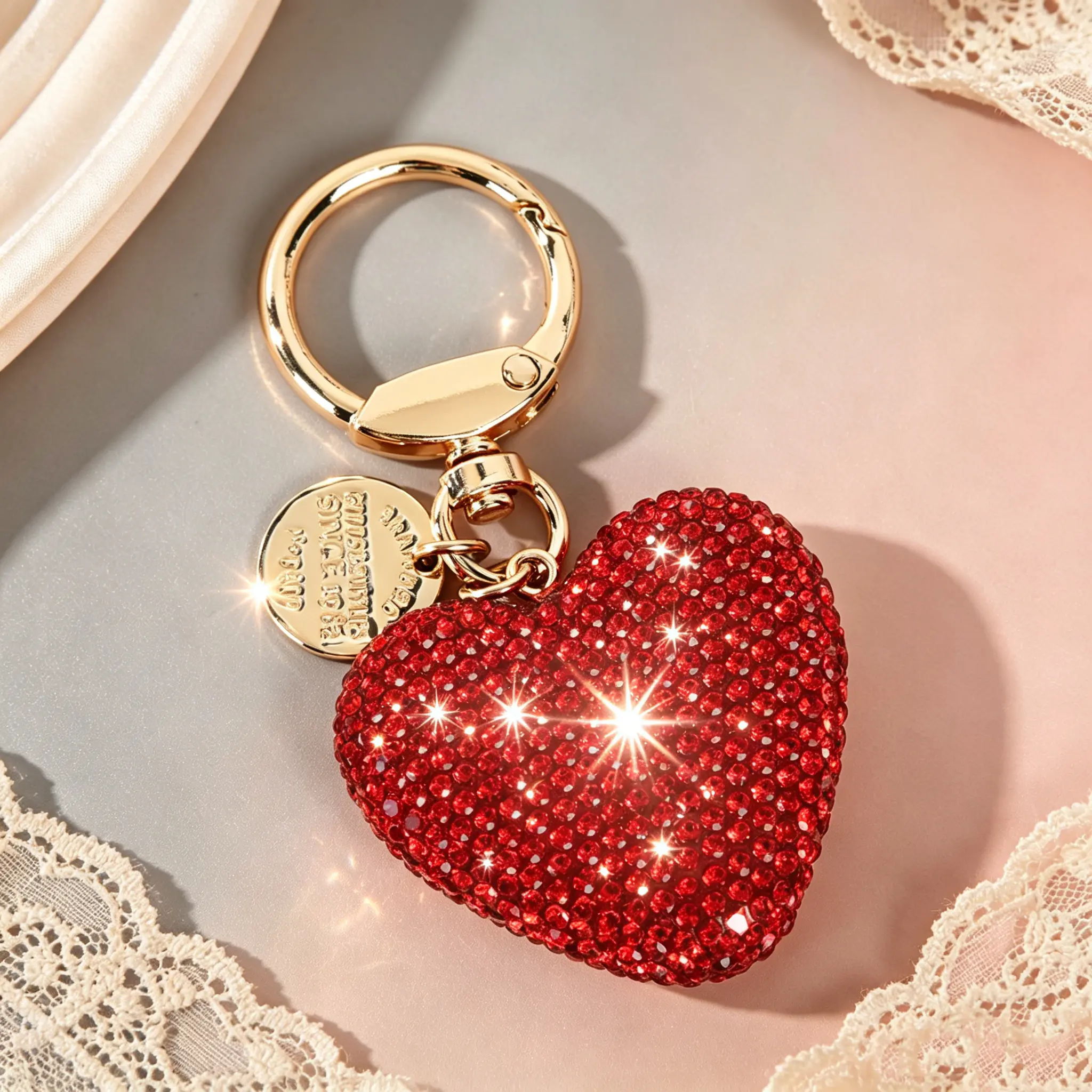 Elegant Heart Rhinestone Keychain for Women, Trendy Bling Ornament, Nice Present for Mother's Day & Friends