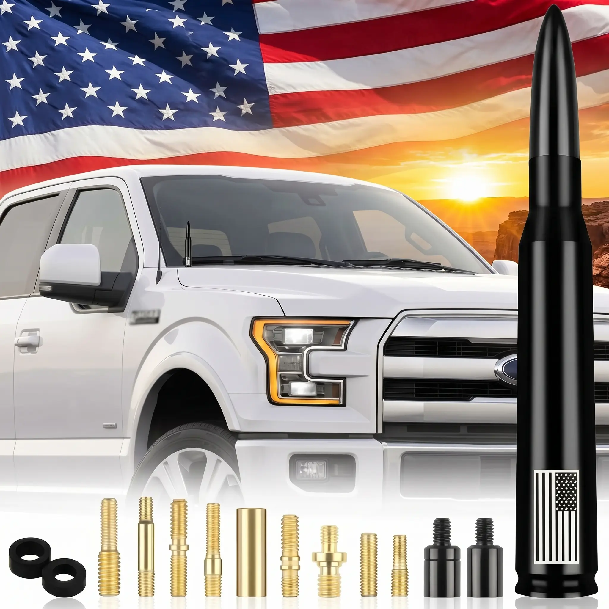 Black Bullet Car Antenna – Patriotic American Flag Style for Trucks, SUVs & Cars