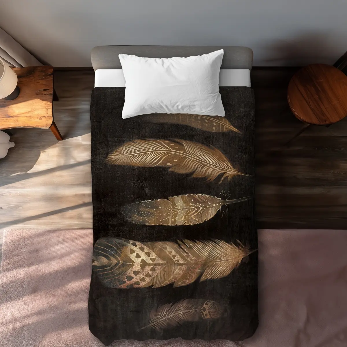 Begin Home Decor C1DCTXLWE9W57E Brown Feathers Twin Size Extra Long Duvet Cover - Stylish Animal Home Decor