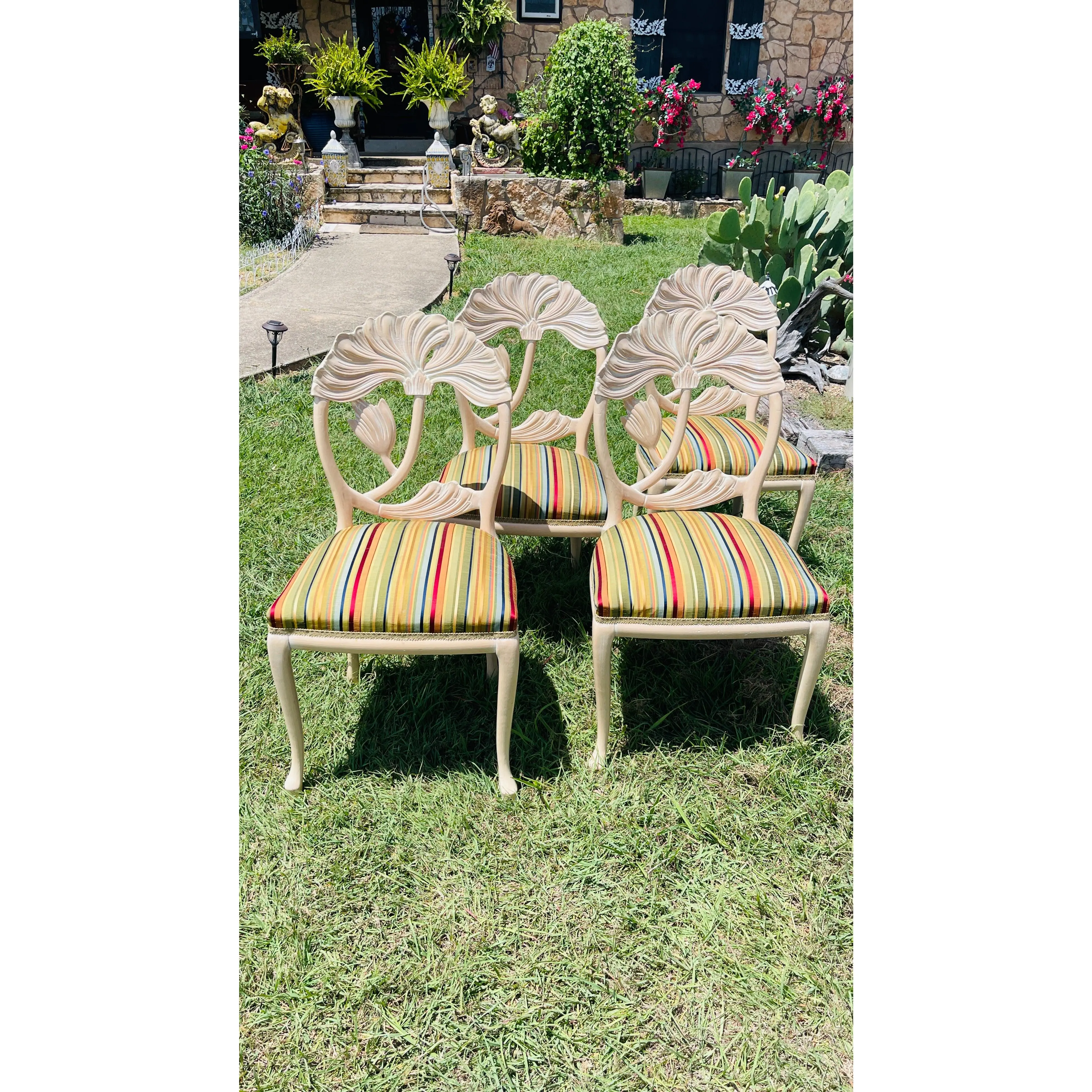 Vintage Italian Lotus Dining Chairs in the Manner of Phyllis Morris | Set of Four | Palm Beach Chic | Hollywood Regency