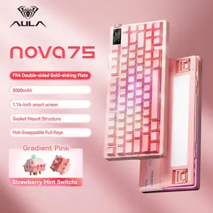 Aula Nova75 Mechanical Gaming Keyboard 8000mAh,Gasket Mounted with 75% Compact Layout,RGB Backlit,Custom Hot Swappable,Bluetooth Wireless /2.4GHz/USB-C Cream Keyboard Gaming for Win/Mac/iOS/Android,Office Keyboards, Gaming Keyboards