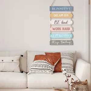 6 Piece Rustic Wall Hanging Signs, Inspirational Wooden Door Plaques, Sunflower Style Decor for Office Bedroom Living Room