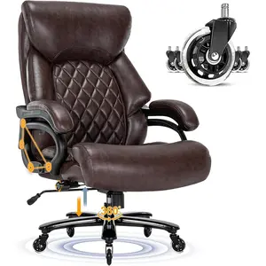 600 Lbs Big and Tall Office Chair, Plus Size Desk Chair with 6D Adjustable Flip Arms, Wide Comfortable Computer Chair with Adjustable Lumbar Support & Dual Rubber Wheels L-Shaped Lift Top Power Outlet