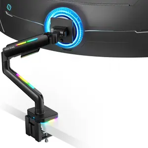 ARES WING Heavy Duty Single Monitor Arm for 49'' & 44 Lbs Ultrawide Screen, Compatible with Samsung Odyssey G9 and LG Monitor, RGB Desk Arm, 360 Rotation Adjustable Single Mount