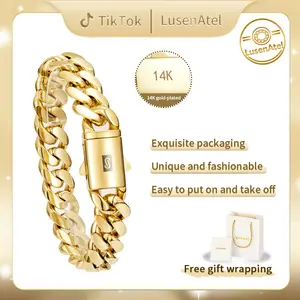 [Mother's Day Gifts]14k Gold Plated Miami Cuban Link Chain Bracelet, Thick Solid Design 7.5/8.5 Inch - Hip-Hop Jewelry for Men Women, Hypoallergenic & Tarnish Resistant, Fashion Streetwear Accessory，Perfect Gift For Everyone