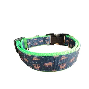 Sloth Neon Green Nylon Dog Collar MD, LG, XL,