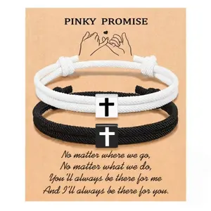 2 Piece Set Cross Milanese Rope Bracelet, Back-To-School Easter Gift, Men's Braided Easter Bracelet, Romantic Valentine's Day Present, Braided Couple Bracelet