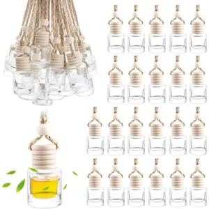 50 Pcs Car Essential Oil Hanging Bottle Empty Car Air Freshener Diffuser Bottle Perfume Glass Bottle Pendant Aromatherapy Fragrance Bottle Auto Car Interior Ornaments Decor (Round shape)