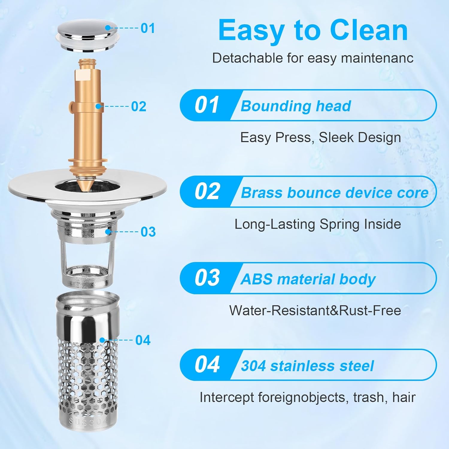 Upgrade Bathroom Sink Stopper 1.06"-1.50", Universal Bathroom Sink Drain Pop Up Stopper for US Bathroom Sink Stainless Steel Floor Drain Filter, U.S. Standard Universal Drain Filter