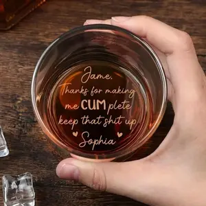 Thank For Making Me Cum High quality laser engraved whiskey glasses, Personalize your handwriting Gifts for couples, Home Decor & Gifts, Halloween, Funny gift for men and women, Drinkware