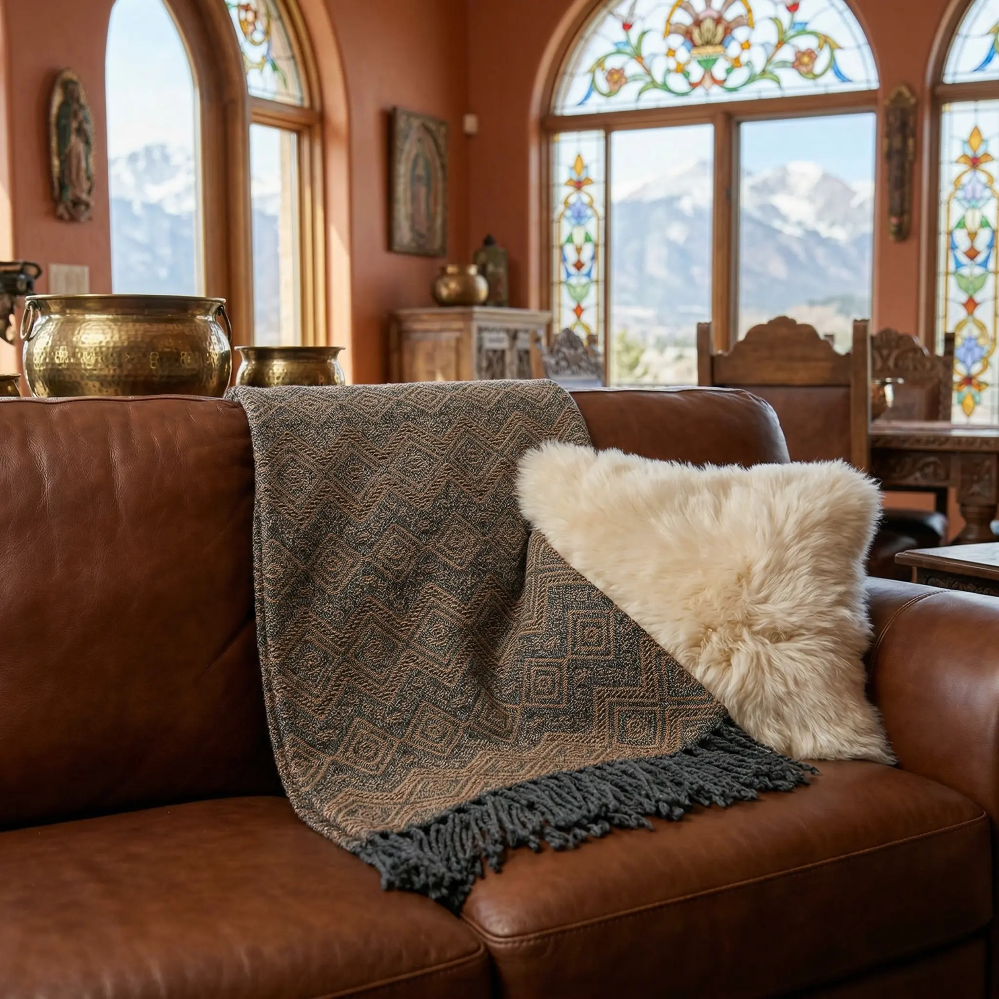 Hand-Loomed Dark Chocolate and Charcoal Alpaca Throw Blanket, Soft Textile for Bedding & Home Furnishings