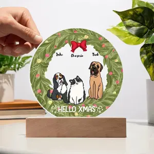Dog and Cat Holiday Wreath Personalized Acrylic Plaque