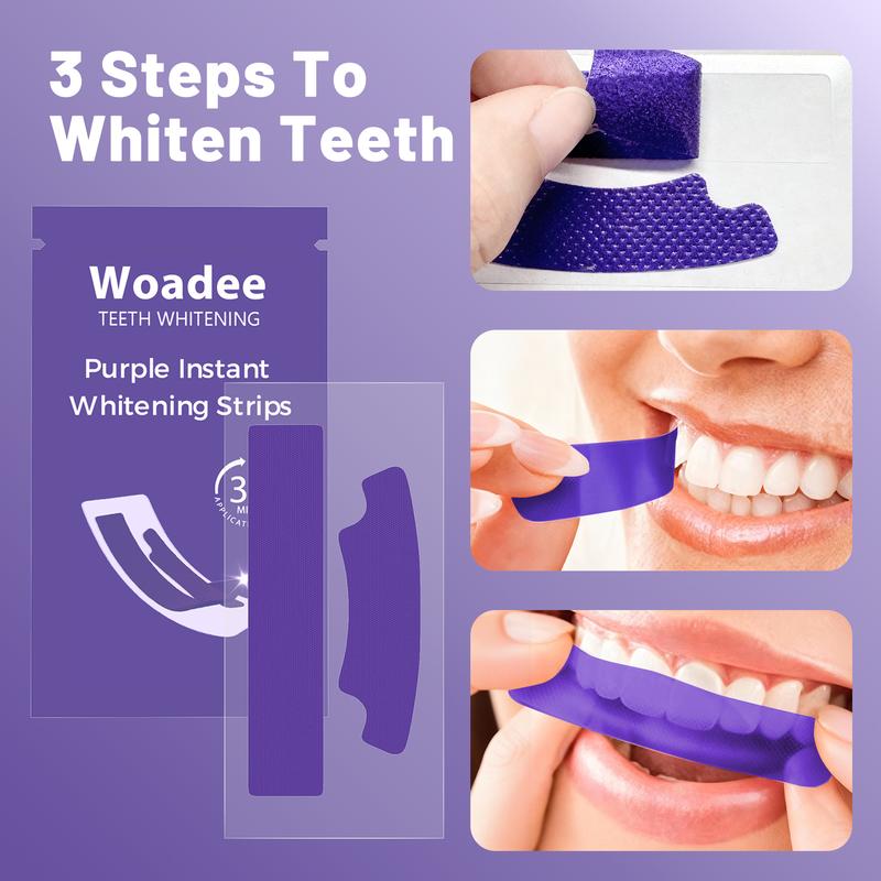 Woadee Whitening Strips, Purple Colour-Correcting Teeth Brightening Strips, Gentle Stain Removal & Whitening Care