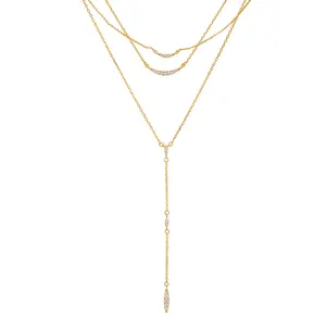 MINDDHA 14K Gold/White Gold Plated Layering Necklaces - Minimalist Y Pendant Design with Cubic Zirconia | Hypoallergenic & Safe | 15"/18" + 3" Extender | Elegant Gift for Women