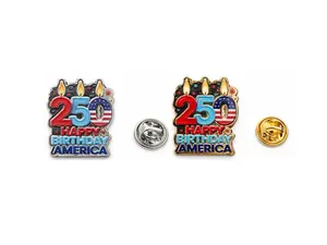 America 250th Happy Birthday Commemorative Enamel Pin - 1776-2026 Celebration Candles Design - Gold & Silver Editions