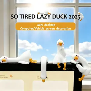 4PCS So Tired Lazy Duck Mini Desk Accessories, Desk Ornaments Work Partner, Cute Mini Goose Statues for Car Dashboard,Funny Desk/TV/Photo Frame Decorations, Perfect Desktop Decorations for Computer Screens, Office, and Home Decor