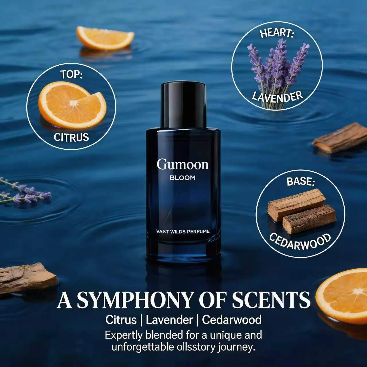 Gumoon Vast Wilds Unisex Eau De Parfum 50ml - Bergamot Top Lavender Mix Cedarwood Base Aromatic Aquatic Arabian Fragrance - Long Lasting Intense Luxury for Men and Women - Premium Gift - Fouguere Oriental Tone Bloom