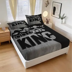 King And Queen Crown Design Fitted Sheet, Soft And Comfortable Bedding Set (1 Sheet + 2 Pillowcases, No Pillow Insert), Suitable For Teenagers And Adults, Bedroom, Dormitory, Guest Room Scene