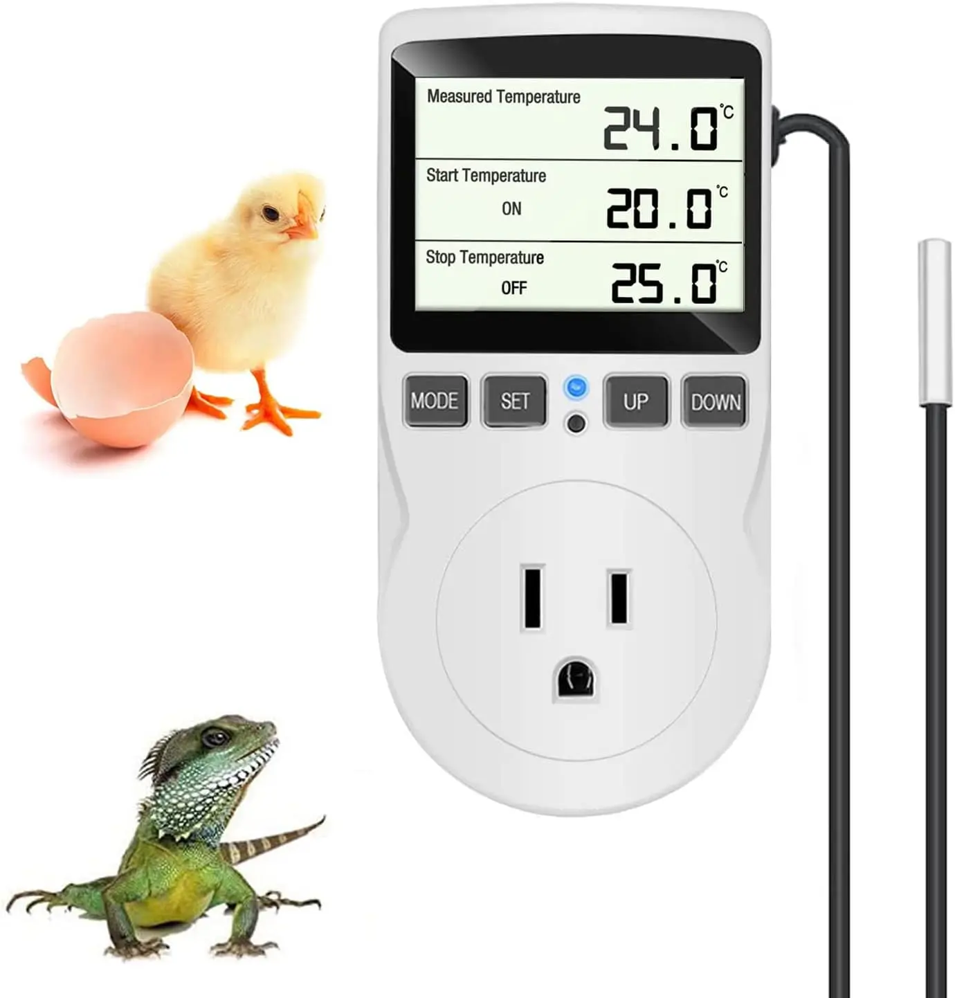 Digital Temperature Controller with LCD Display, Sensor Probe, Calibration - 15A 1800W 120V Heating Cooling Thermostat for Incubator, Greenhouses, Aquariums (Home Improvement Smart Temperature Control System), Lcd Screen