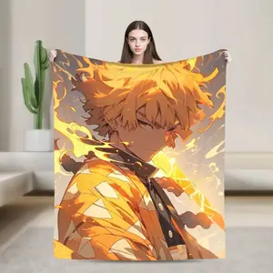 Kimetsu No Yaiba Zenitsu Anime Blanket  Flannel Vintage Warm Throw Blankets for Chair Covering Sofa Decoration
