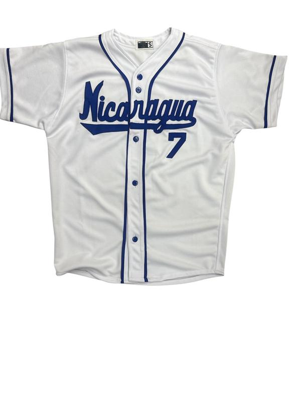 Nicaragua Baseball Jersey White with Blue Trim Printed Numbers Various Sizes for Athletic Outfit Sport Outdoor Clothing