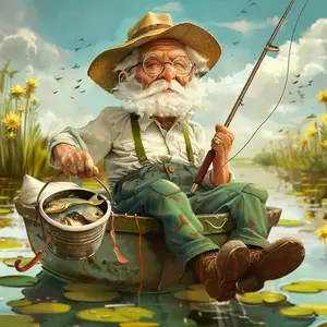 Fishing Grandpa Pattern DIY Diamond Arts Colorful Painting Kit without Frame, 5D Diamond Arts Colorful Painting Kit, DIY Wall Art Decor for Home, Diamond Painting Kits