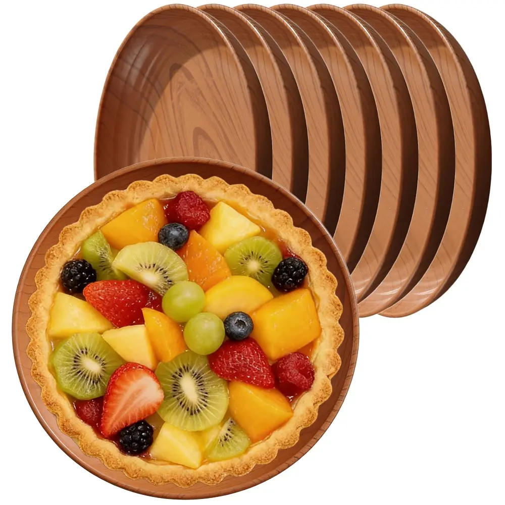 4/6/8Pcs Brown Imitation Wood Grain Plates, 7.87 Inch Dinner Plates Salad Serving Plates Set Dishes Food Tableware for Home, Picnic, Outdoor Camping