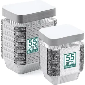 110 Pack Disposable  Pans with Cardboard  - 55 Pack 8x6 Foil Pans & 55 Pack 5x4 1lb Mni Tin Foil Baking Pans Tin Trays,  Containers for Meal Prep, Cooking, Roasting, Heating