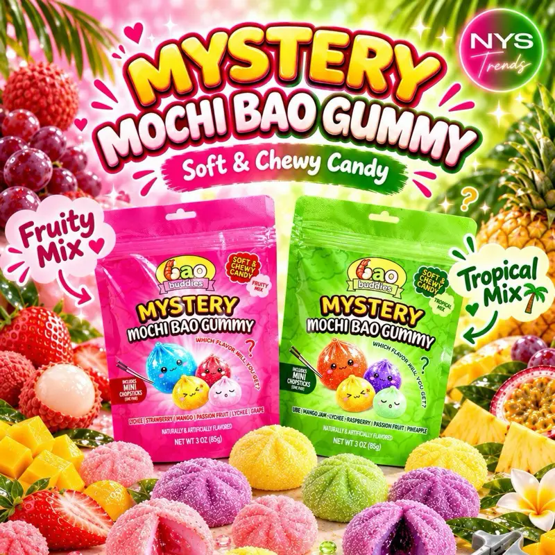 Bao Buddies Mystery Mochi Bao Gummy Multipack, 6-Bag Set (3 Tropical, 3 Fruity Mix Varieties)