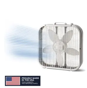 20" Classic Box Fan with Weather-Resistant Motor, Portable Cooling Floor or Window Fan, 3 Speeds, White, B20200