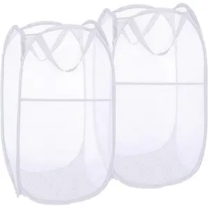 Pack of 2 Pop Up Laundry Hampers Collapsible Mesh Laundry Baskets Foldable Clothes Hampers for Bathroom College Dorm Travel White