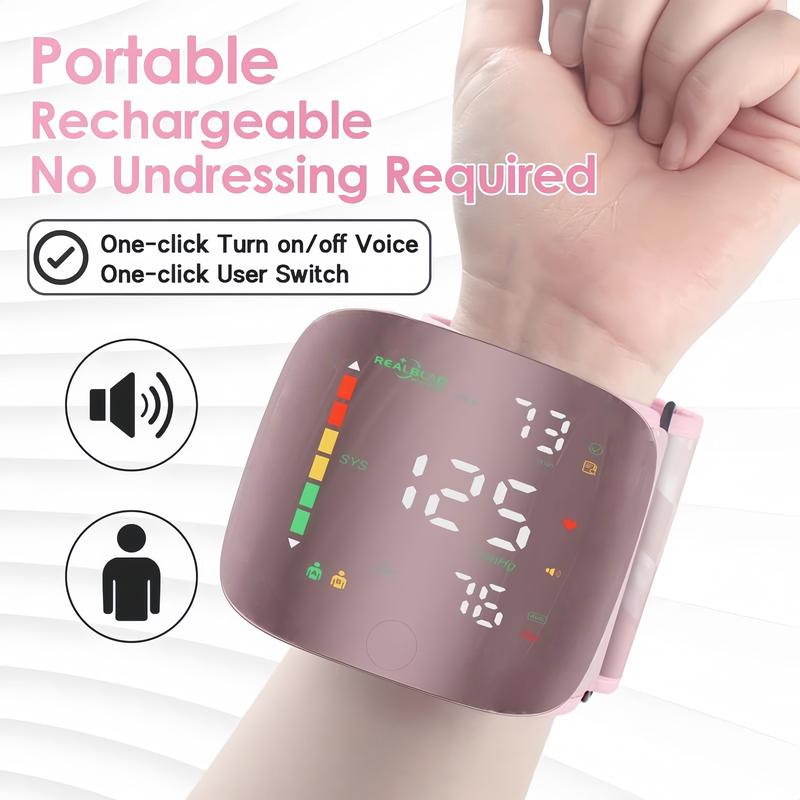 【Valentine Gift】Rechargeable Wrist Blood Pressure  with LED Touch Screen, Voice Broadcast & 99x2 Memory — Accurate Home BP Tracking Made Simple,Suitable 5.3 - 7.6 inches
