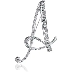 Letter Brooch Pins Initial Rhinestone Brooch for Women Crafts Silvery A-Z