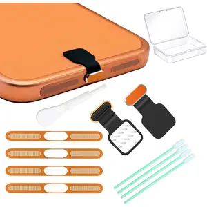 [2-Pack] Metal Phone Anti-Lost Dust Plug, Type-C Cover Cap, Metal Mesh Speaker Dust Cover, Cell Phone Cleaning Kit with Brush - Universal Port Plug Set for iPhone17 Pro/Pro Max (Orange 17 Max)