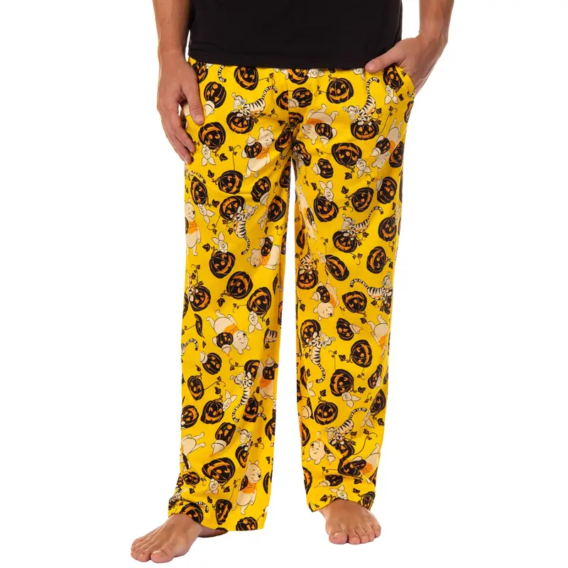 Disney Men's Winnie The Pooh and Friends Jack-O-Lantern Lounge Bottoms Pajama Pants
