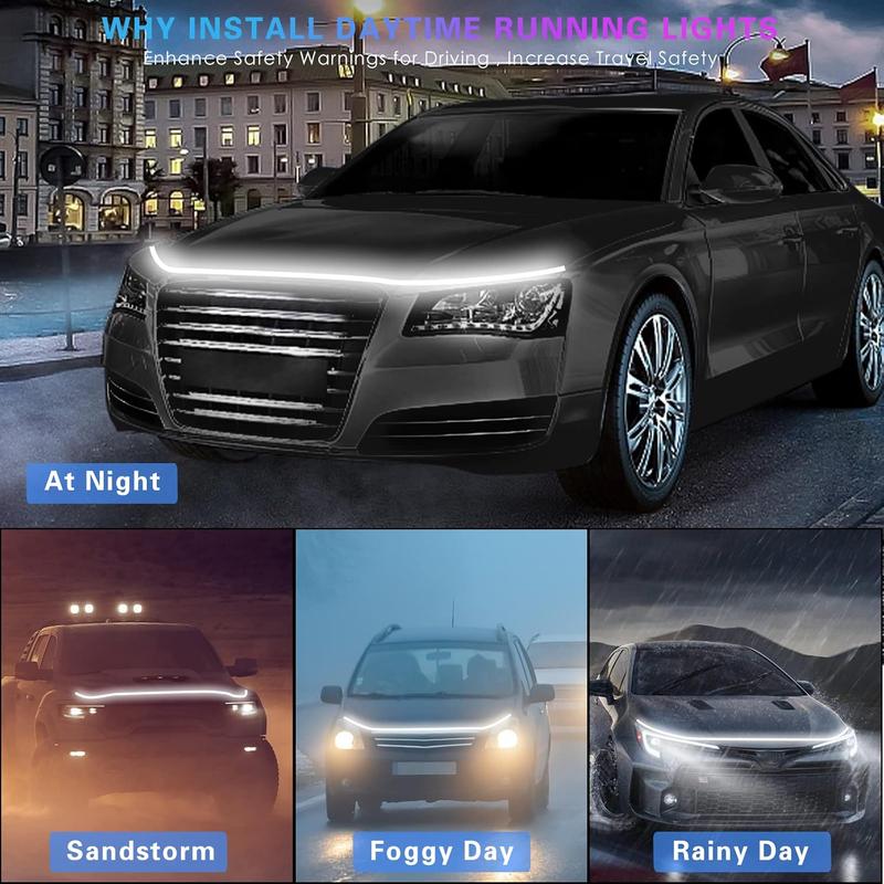 Car Hood Light Strip, 70 Inch 12V Flexible Waterproof LED Lights for Car, Universal Engine Cover Decoration Accessories for Cars, SUVs, Trucks, Dynamic Scan Start-up Effect