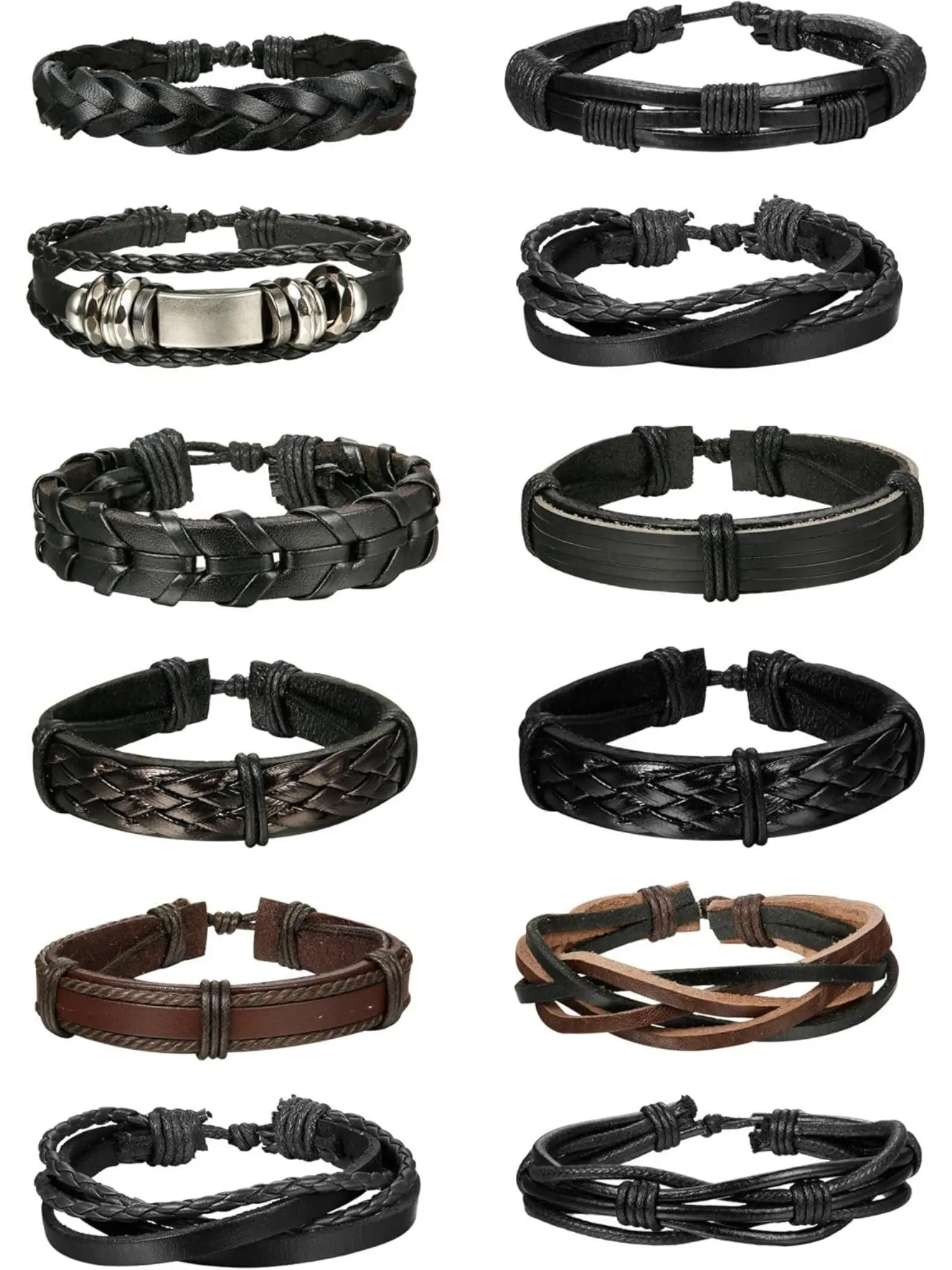 12Pcs Braided Bracelet Set for Men Beaded Bracelets Wrap Leather Wooden Bracelets Adjustable Boho Style Bracelet Stack