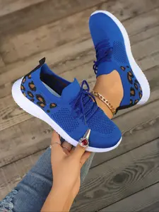 Women's Fashionable Leopard Pattern Lace Up Sneakers, Casual Comfortable Breathable Sports Shoes, Female All-match Round Toe Shoes for Daily Wear, Leopard Print Sneakers
