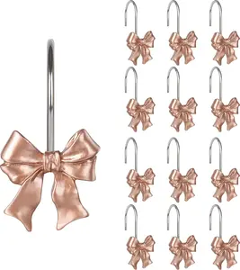 Cute Bow Knot Shower Curtain Hooks,  Decorative Shower Curtain Rings for Bathroom,  Shower Curtain Hangers Bathroom Accessories, Set of 12, Rose