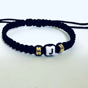 Initial Heart Black String Macrame Bracelets - A-Z Letters, Adjustable Sliding Knot, Fashionable Heart Shaped Bracelet, Jewelry Accessory for Female, Male Daily Wear