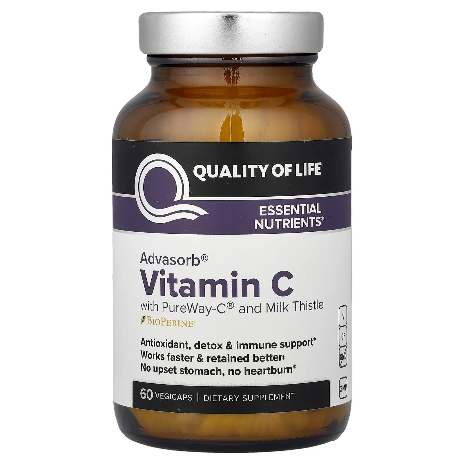 Quality of Life Advasorb® Vitamin C with PureWay-C® and Milk Thistle, 60 Vegicaps